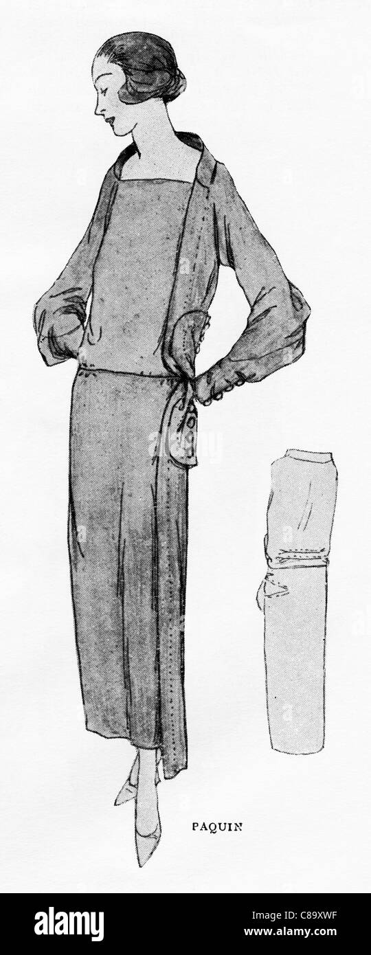 Illustrazione Moda circa 1922. Mattina tonaca francese dalla stilista di moda Jeanne Paquin (1869-1936) Foto Stock