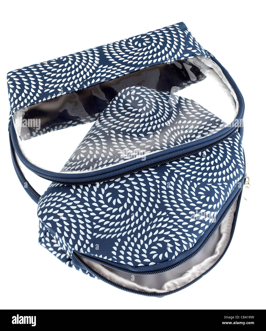 Blu e bianco modellato con zip borsa cosmetici Foto Stock