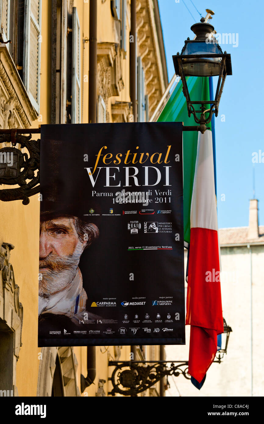Poster pubblicitari eventi Verdi di Parma, Italia Foto Stock
