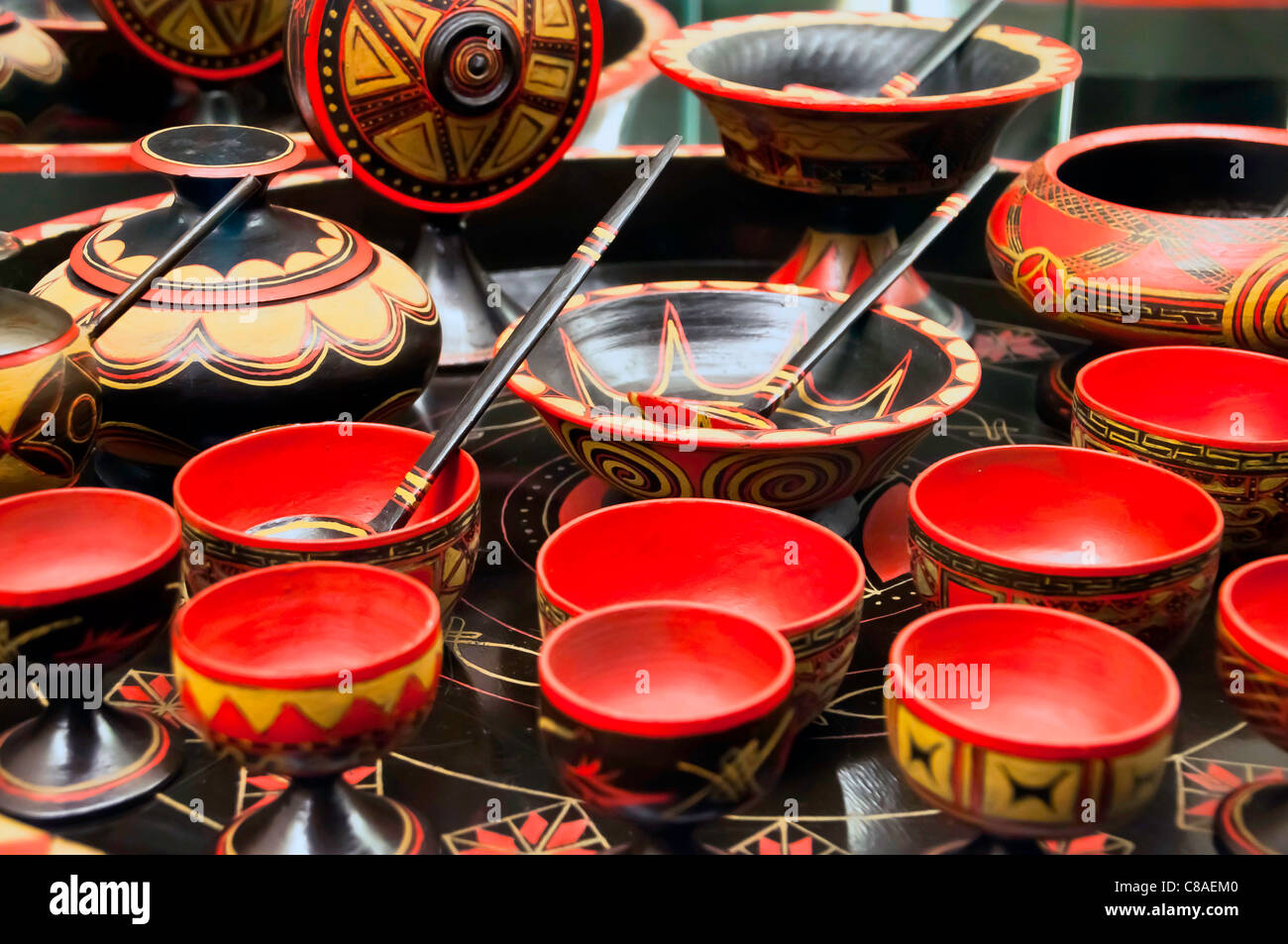 Set di cinese tradizionale zuppa rossa vaso in ceramica Foto Stock