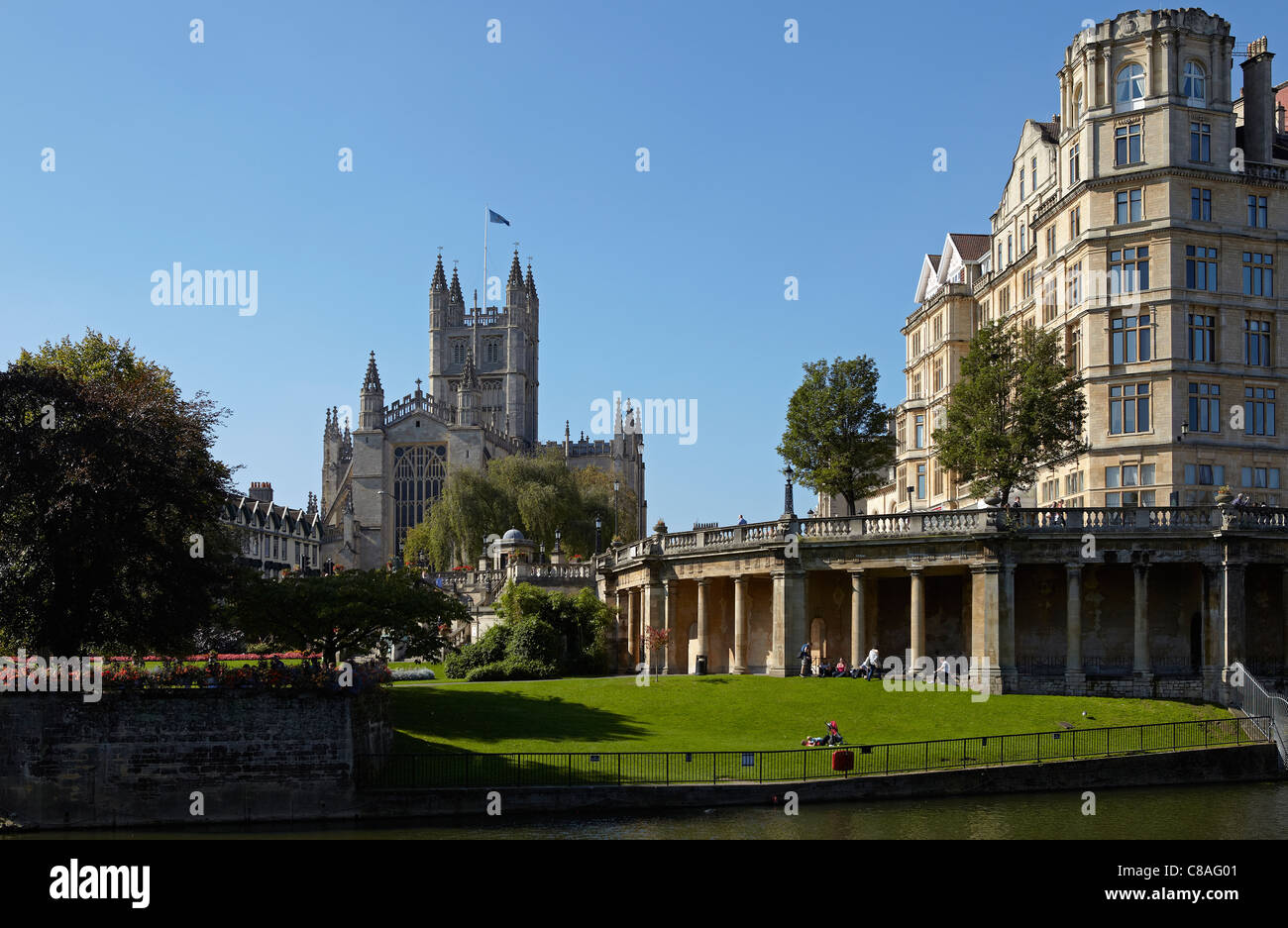Abbazia di Bath e Abbey Hotel, bagno, England, Regno Unito Foto Stock