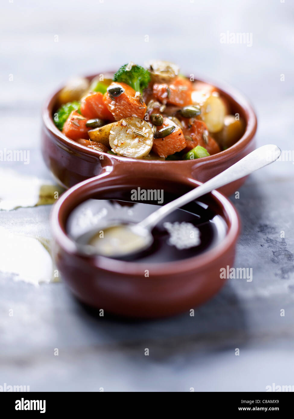 Sucrine du Berry squash,patate broccoli e insalata di inverno Foto Stock