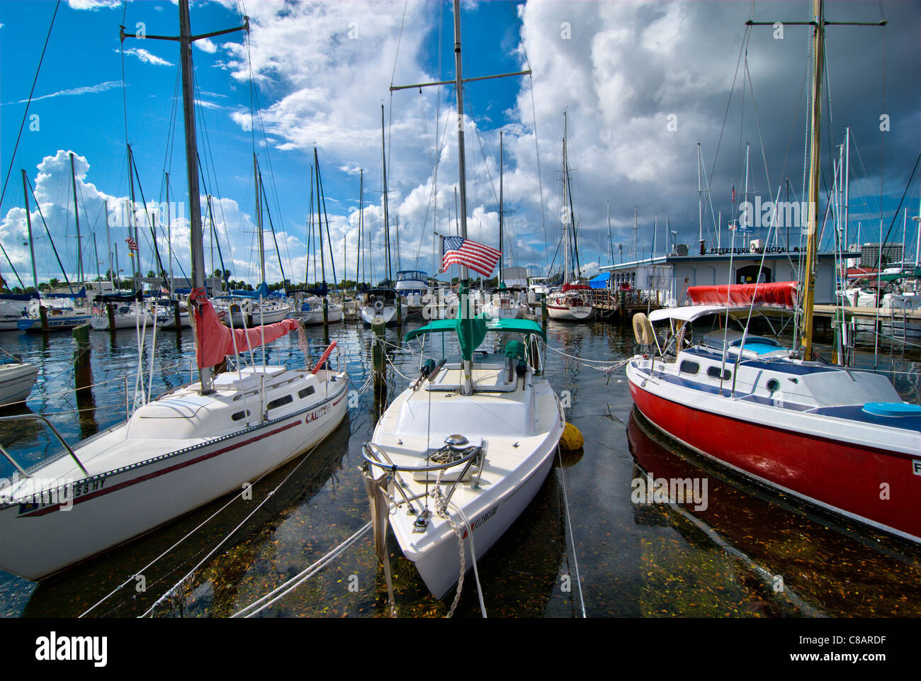 Barche a vela in un porto turistico a San Pietroburgo, Florida. Foto Stock