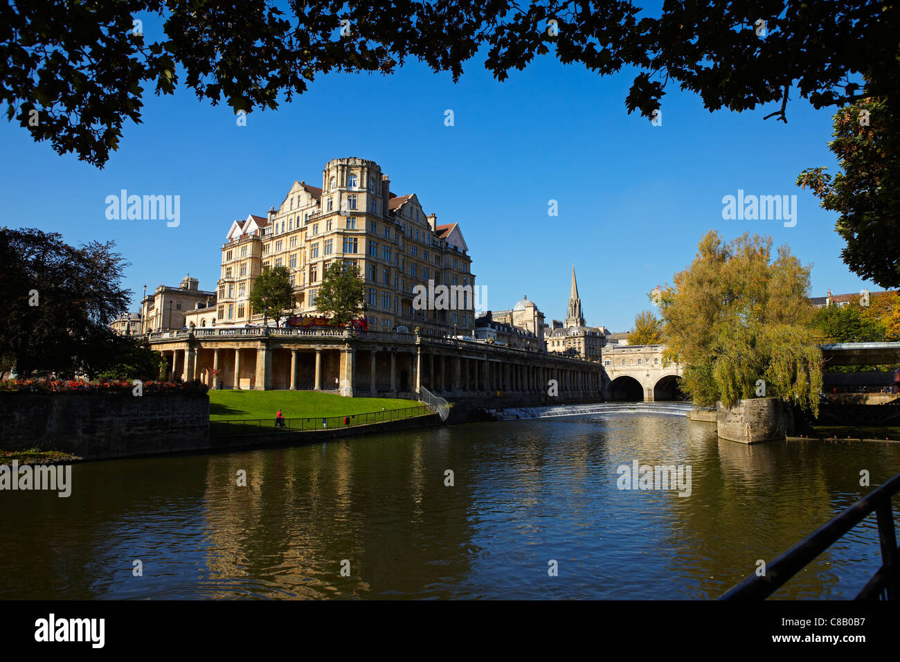 Pulteney Bridge e Abbey Hotel, bagno, England, Regno Unito Foto Stock