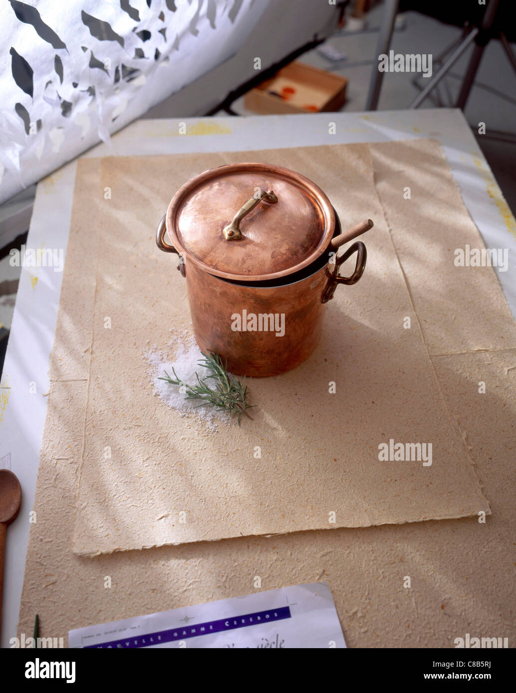 Rame pentola con coperchio Foto Stock
