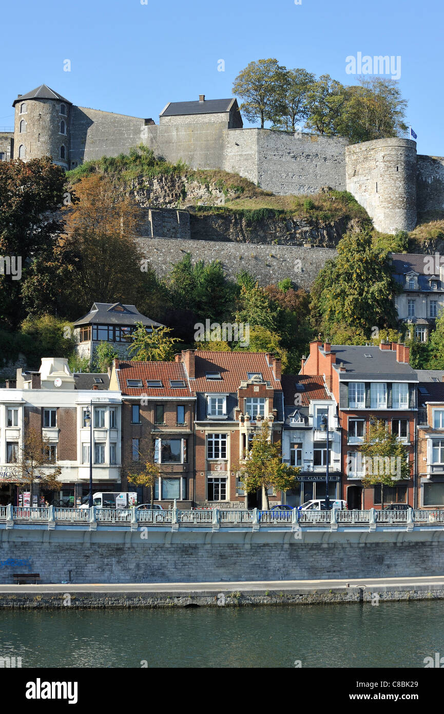 La Cittadella / Castello di Namur lungo il fiume Mosa, Belgio Foto Stock