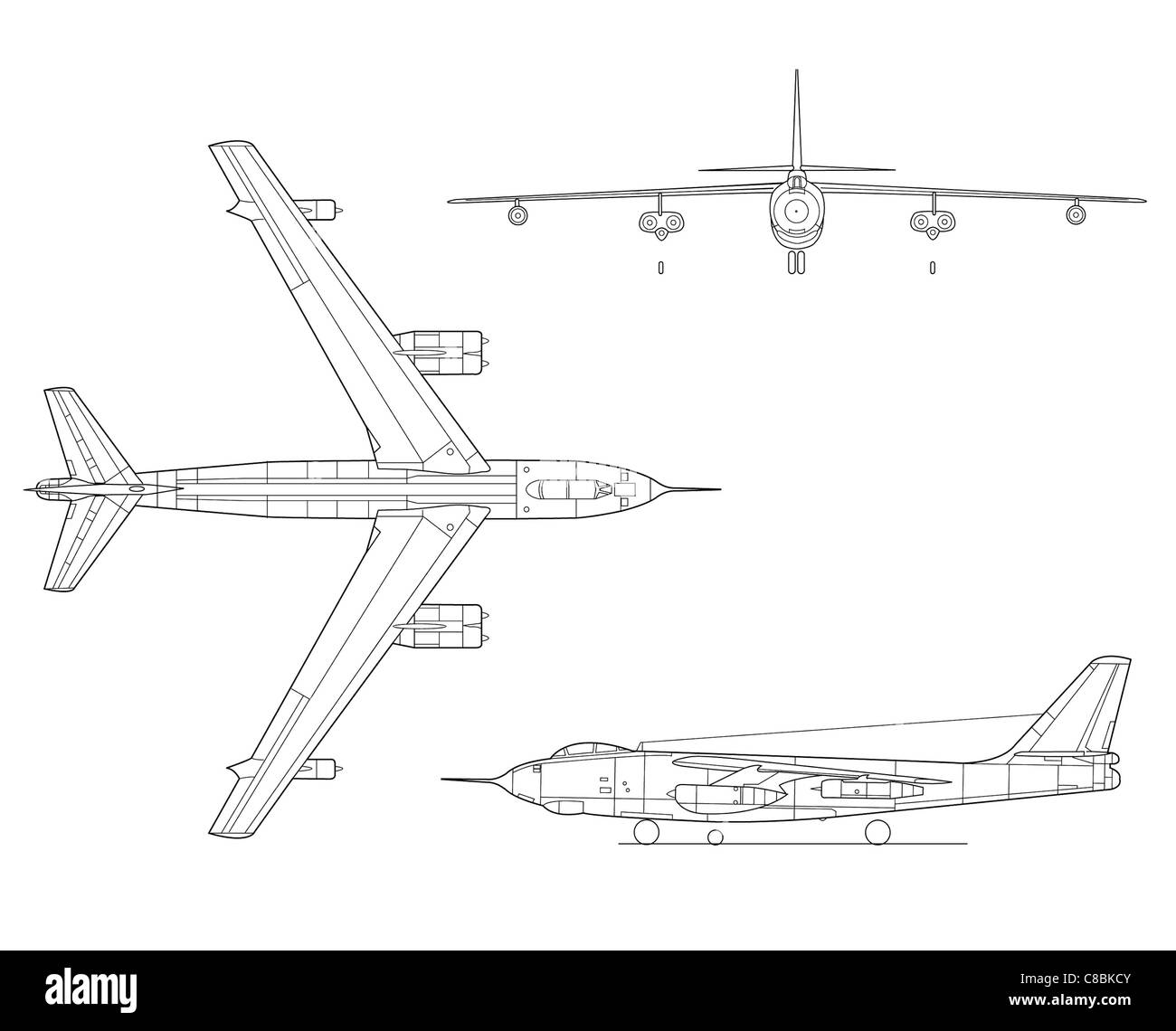 Il B-47A (49-1900) bombardiere vista 3 aerei di linea disegno di arte Foto Stock