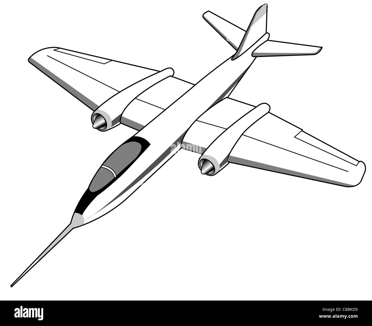 Il Martin B-57B Camberra, noto come "Night Intruder", era un versatile bombardiere leggero utilizzato dalla U.S. Air Force. Questo velivolo, nella sua forma grafica a 3 viste, dimostra le sue principali caratteristiche di progettazione e le sue capacità di volo. Foto Stock
