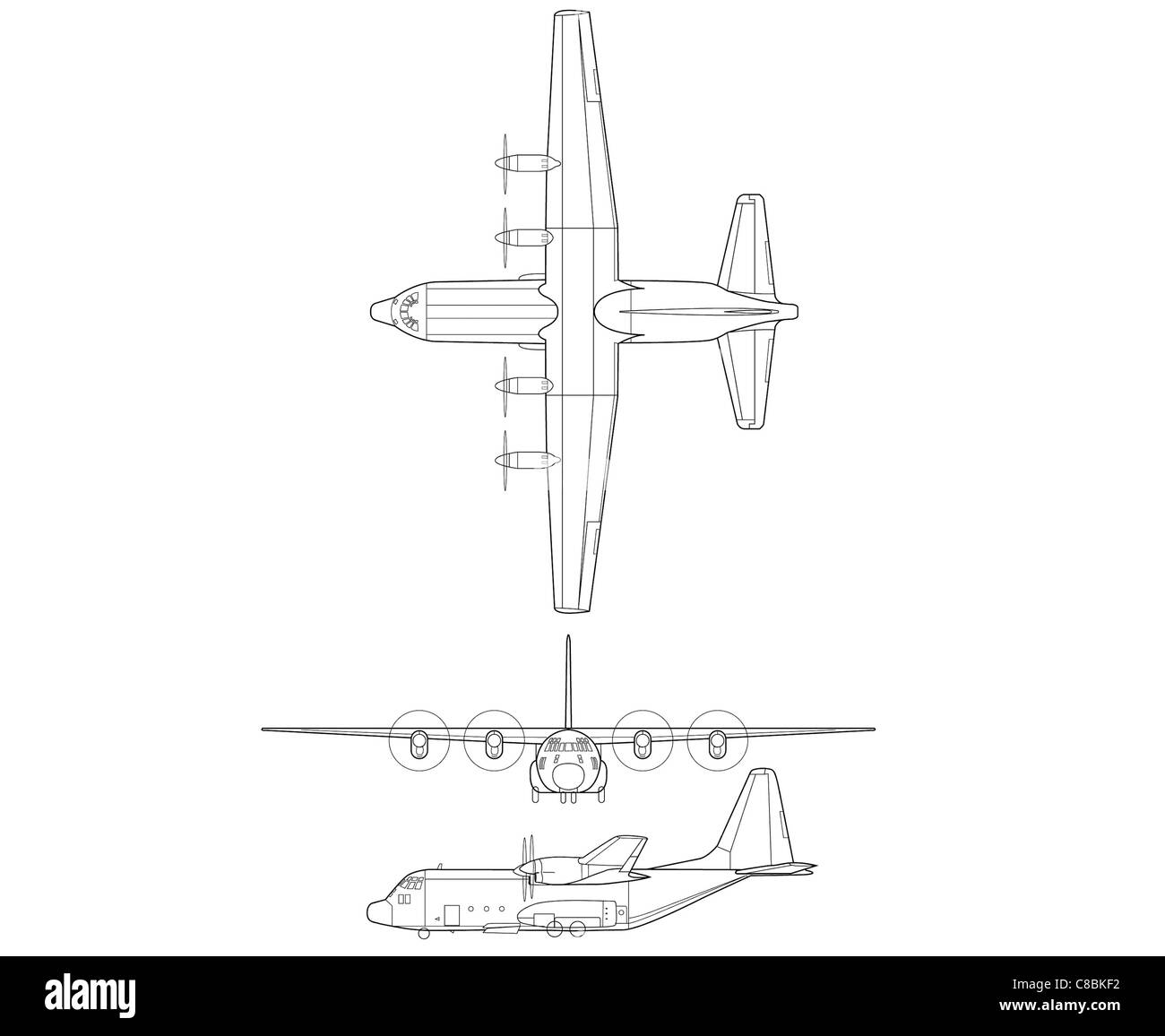 Il C-130 Hercules è un aereo da trasporto tattico alimentato da quattro motori turboelica. È ampiamente utilizzato dalle forze militari per il trasporto di personale, attrezzature e forniture, con il suo design versatile che consente il funzionamento da piste di atterraggio brevi e impreparate. Foto Stock