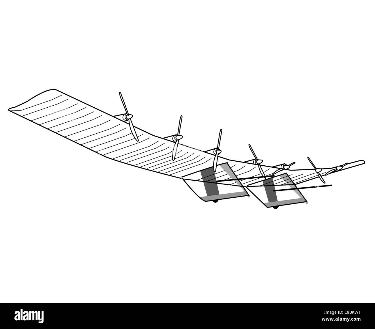 Questo disegno raffigura il Pathfinder ERAST, un aereo a energia solare progettato per la ricerca dalla NASA. L'aeromobile fa parte del programma Environmental Research Aircraft and Sensor Technology, che mette in evidenza le tecnologie dell'aviazione sostenibile. Foto Stock