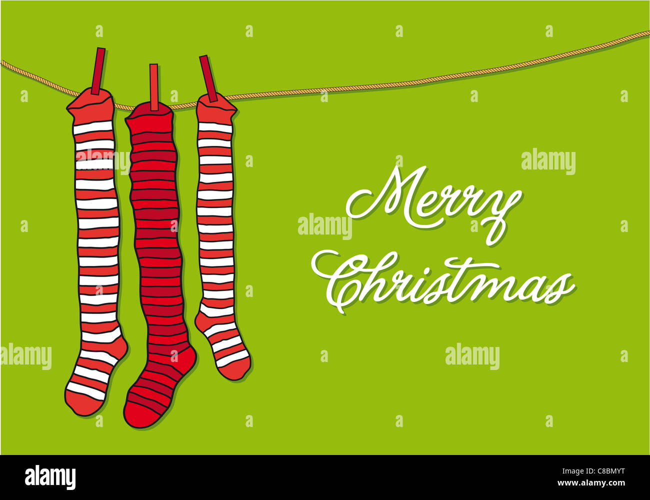 Red striped calze di Natale, sfondo vettoriale Foto Stock