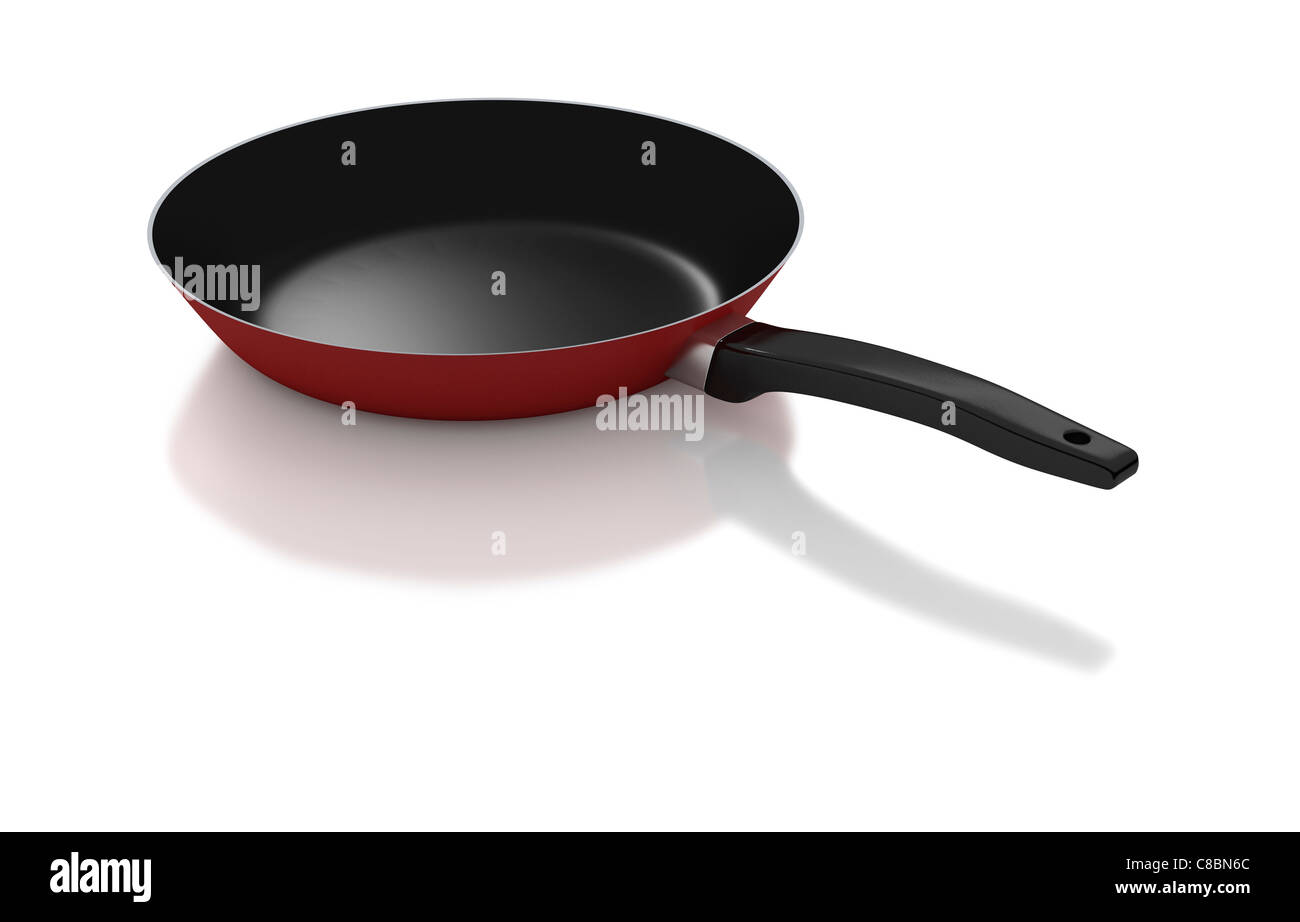 Non stick rosso di frittura padella con uovo fritto Foto Stock