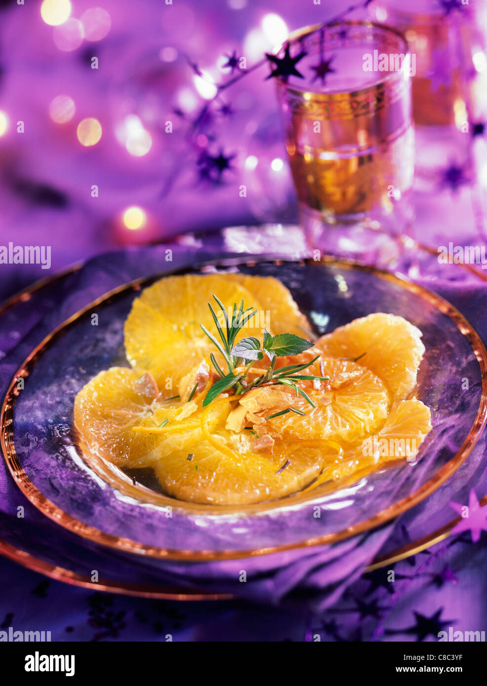 Orange carpaccio con monbazillac e touron Foto Stock