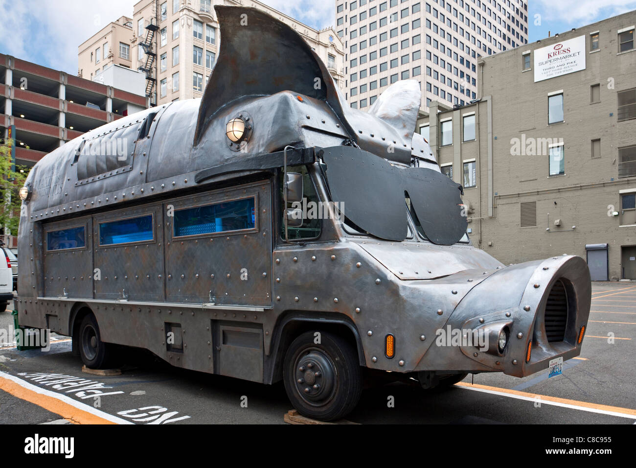 Il bus personalizzati come un maiale. Hot-dog snack bar. Seattle. Stati Uniti d'America Foto Stock