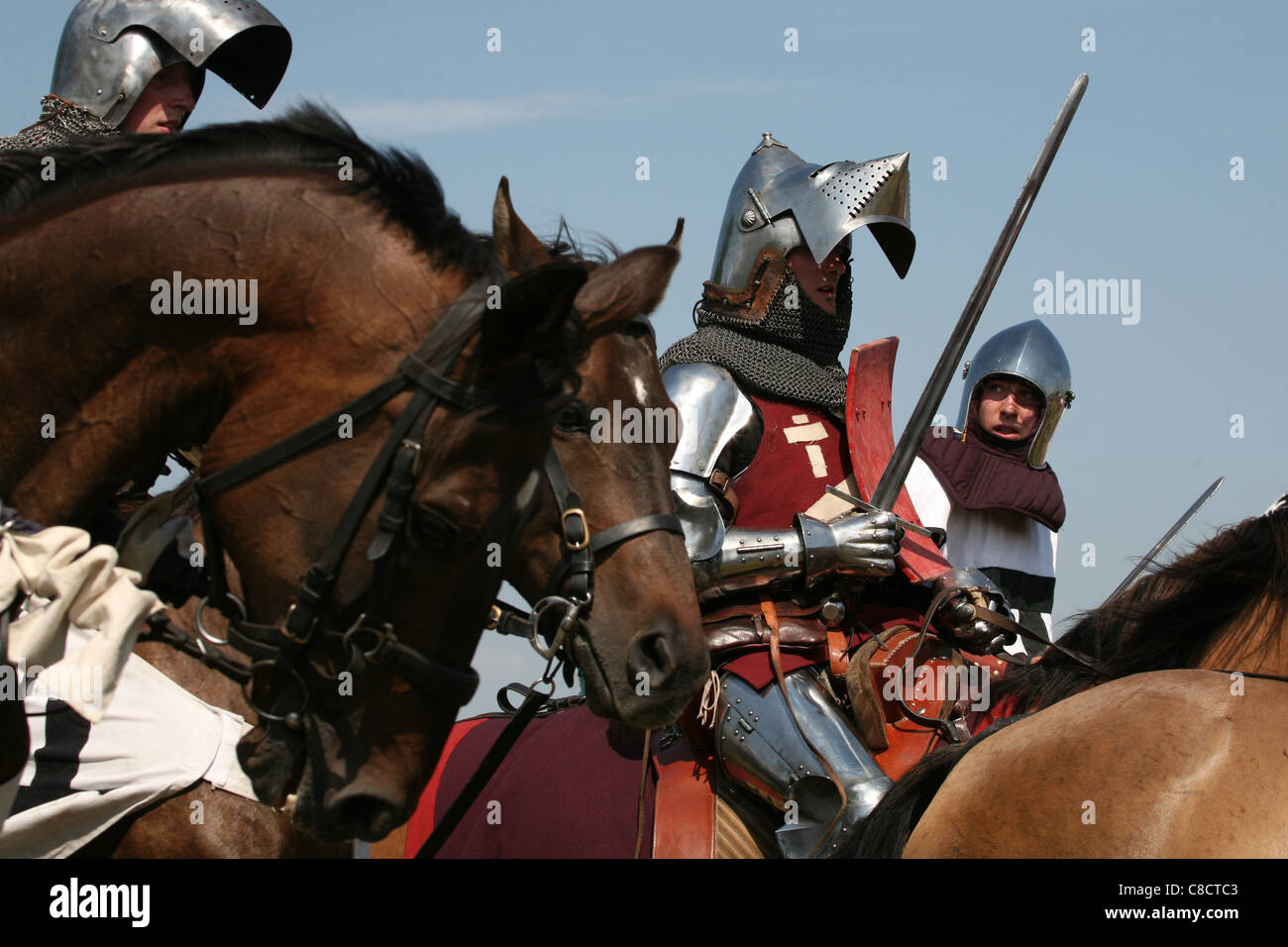 Rievocazione della battaglia di Grunwald (1410) in Polonia settentrionale. Foto Stock