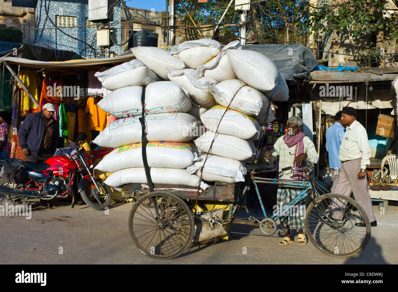 Scena di strada nella città santa di Varanasi, Benares, India settentrionale Foto Stock