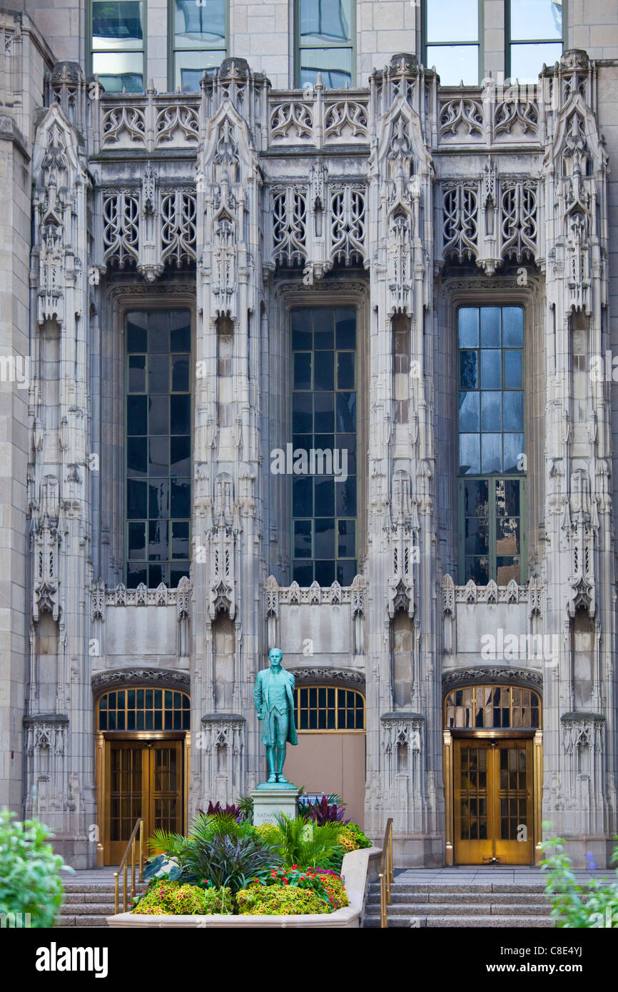 Nathan Hale statua da Bela Lyon Pratt a Chicago Tribune Tower, Chicago, Illinois Foto Stock