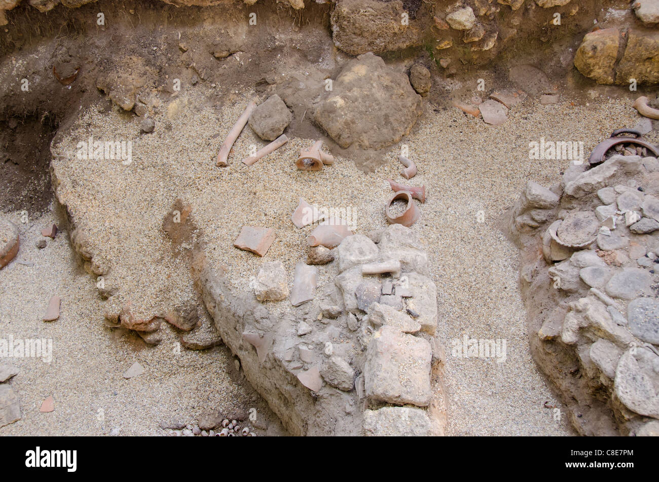 Ucraina Odessa. Vecchie rovine greche (ora sotto vetro) che si trova sotto le strade di Odessa. Foto Stock