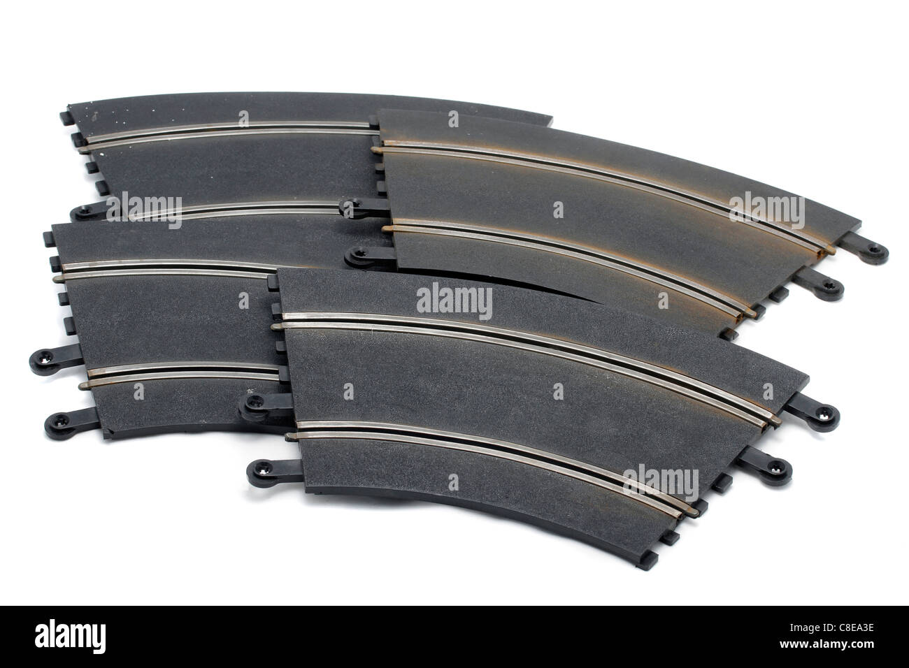 Classic Scalectrix via curva standard C151 molto usato ma in buono stato di funzionamento Foto Stock Classic Scalectrix via curva standard C151 molto usato ma in buono stato di funzionamento Foto Stock