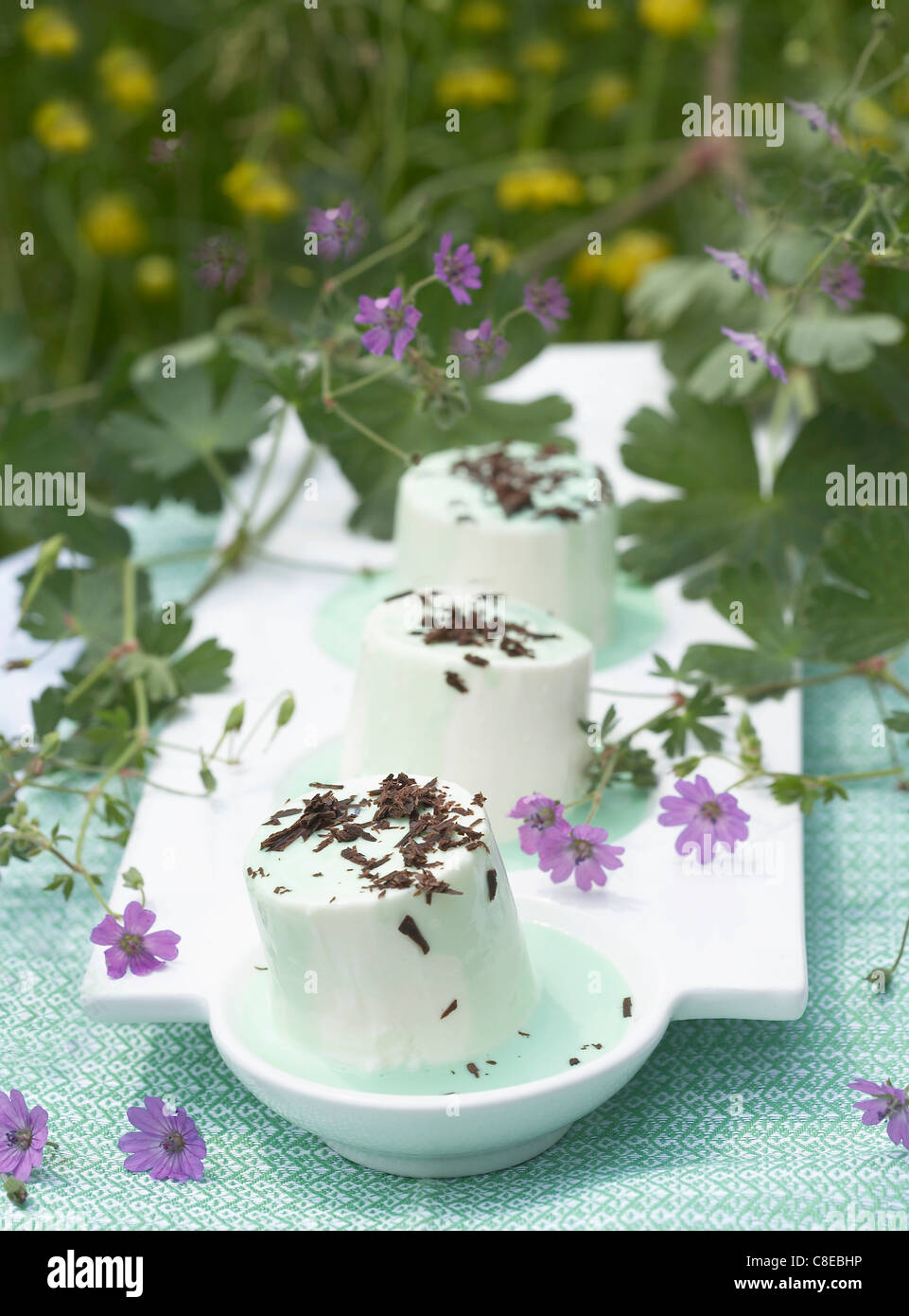 Petit-suisse di liquore alla menta e scaglie di cioccolato Foto Stock