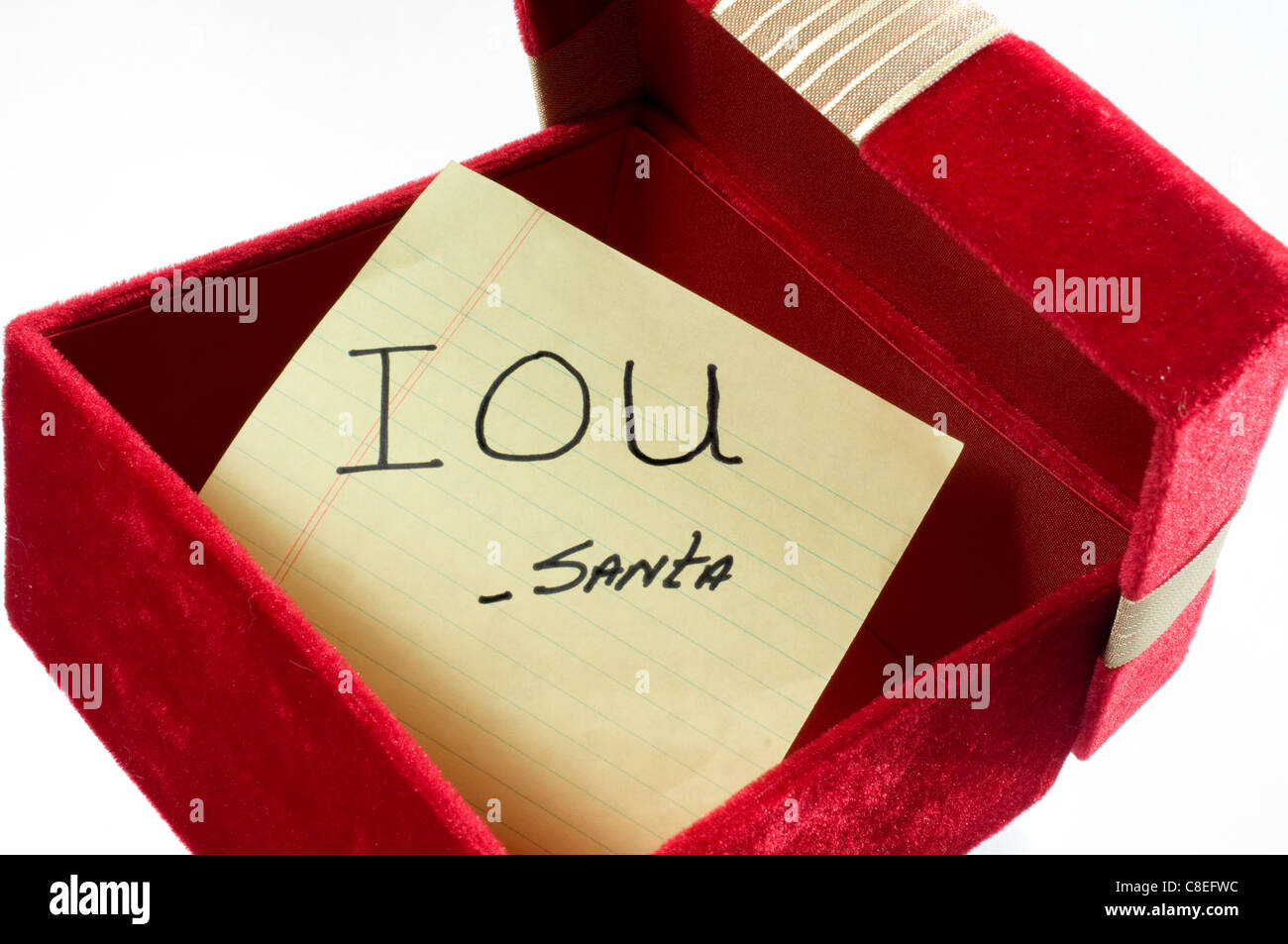 Segno dei tempi: Vuoto confezione regalo con IOU da Santa Foto Stock