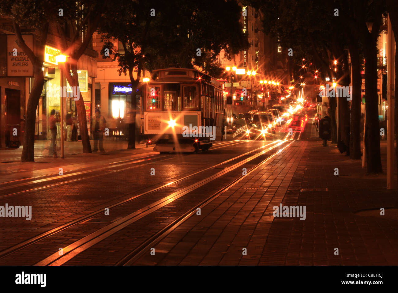 Un colpo di persone a piedi e Cable Cars di San Francisco Foto Stock