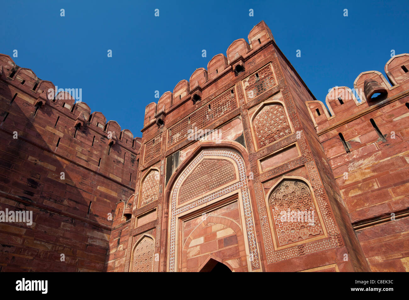 Amar Singh Gate di Agra Fort, residenza del XVII secolo di grande Mughals e di Mughal fort di Agra, India del Nord Foto Stock