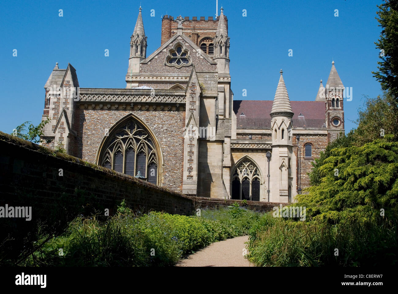 St Albans Cathedral, data dal 1077, St Albans, Hertfordshire, England, Regno Unito Foto Stock