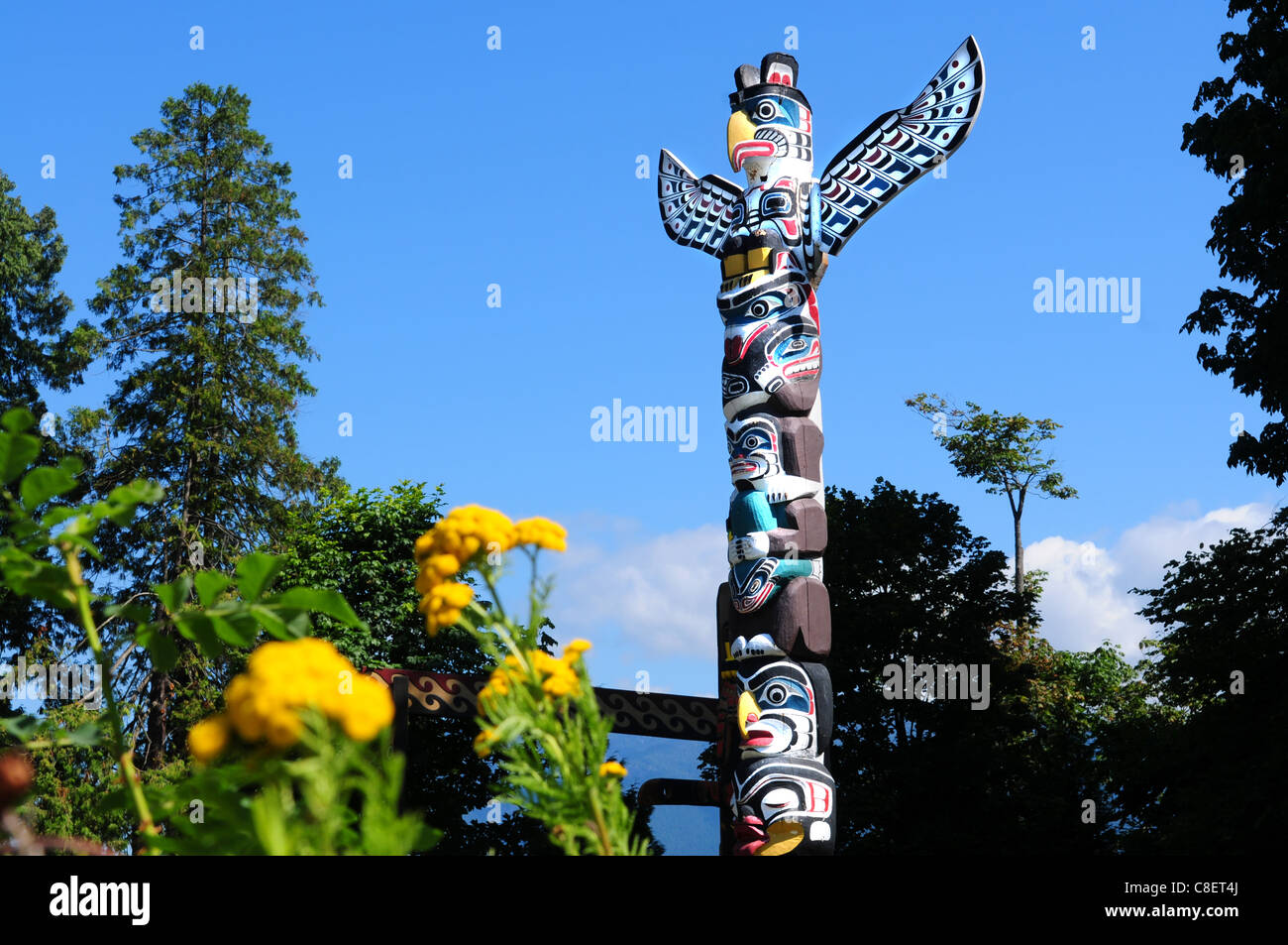 Totem a Stanley Park a Vancouver, Canada Foto Stock