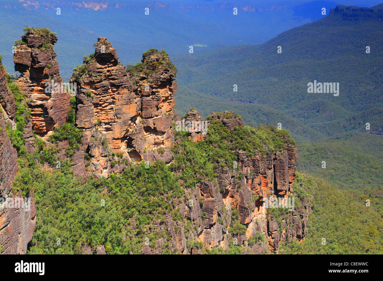 Formazione rocciosa Tre Sorelle nelle Blue Mountains vicino a Sydney in Australia Foto Stock