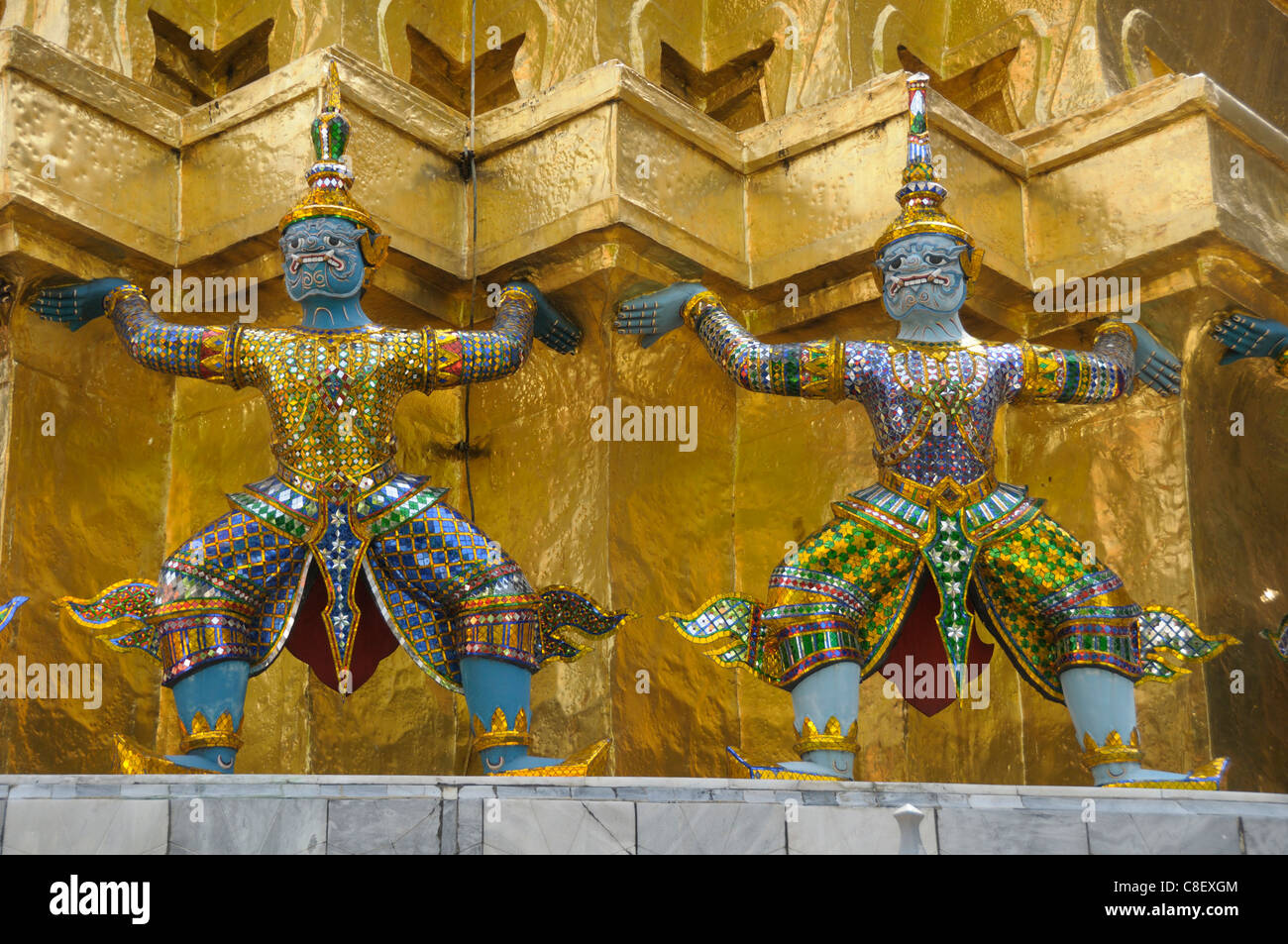 Il Wat Phra Kaeo, il Grand Palace, antica città di Bangkok, Tailandia, Asia, Golden, statue Foto Stock