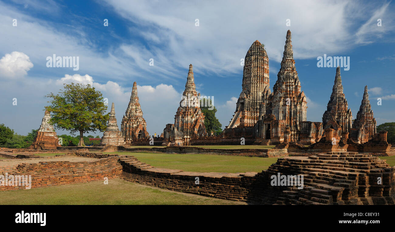 Wat Chai, Watthanaram, rovine, tempio UNESCO Patrimonio Mondiale, sito, Ayutthaya, Thailandia, Asia Foto Stock