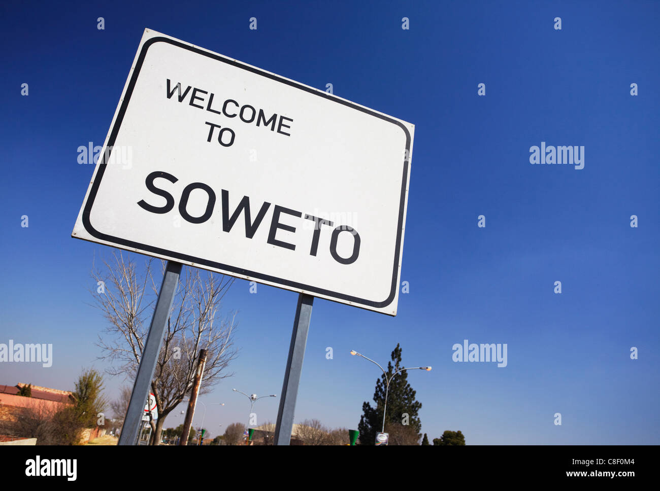 Soweto cartello stradale, Soweto, Johannesburg Gauteng, Sud Africa Foto Stock