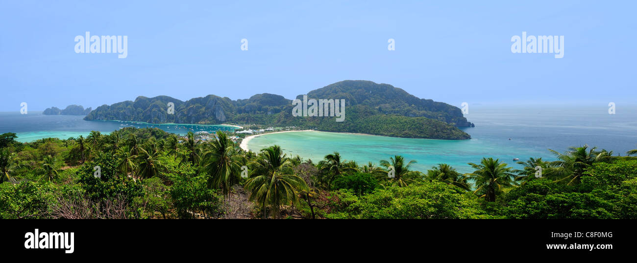 Vista, Istmo, Ban Ton Sai, Phi Phi Don Island, sul Mare delle Andamane, Thailandia, Asia, mare Foto Stock