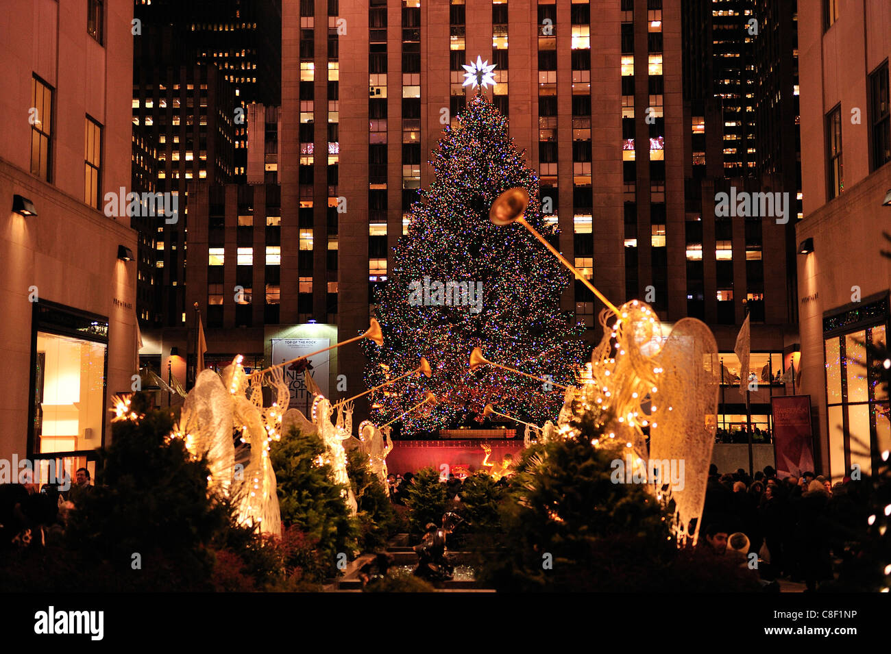 Natale, decorazioni, Rockefeller Plaza, Rockefeller Center, Manhattan, New York, Stati Uniti d'America, Stati Uniti, America, Foto Stock