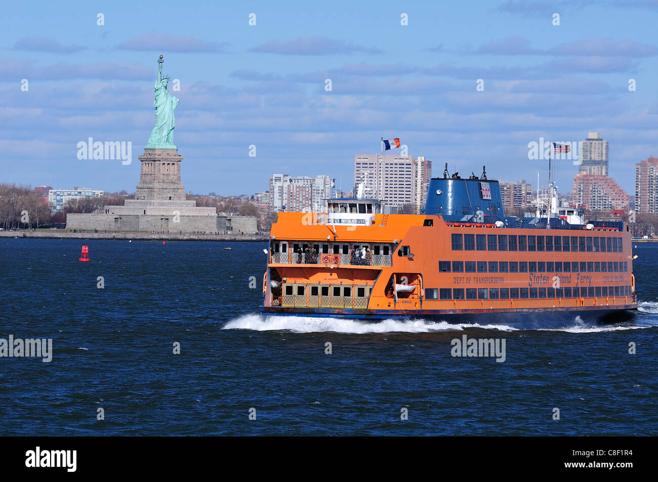 Staten Island Ferry, Statua della Libertà, il porto di New York, il porto di New York, Stati Uniti, Stati Uniti, America, Foto Stock