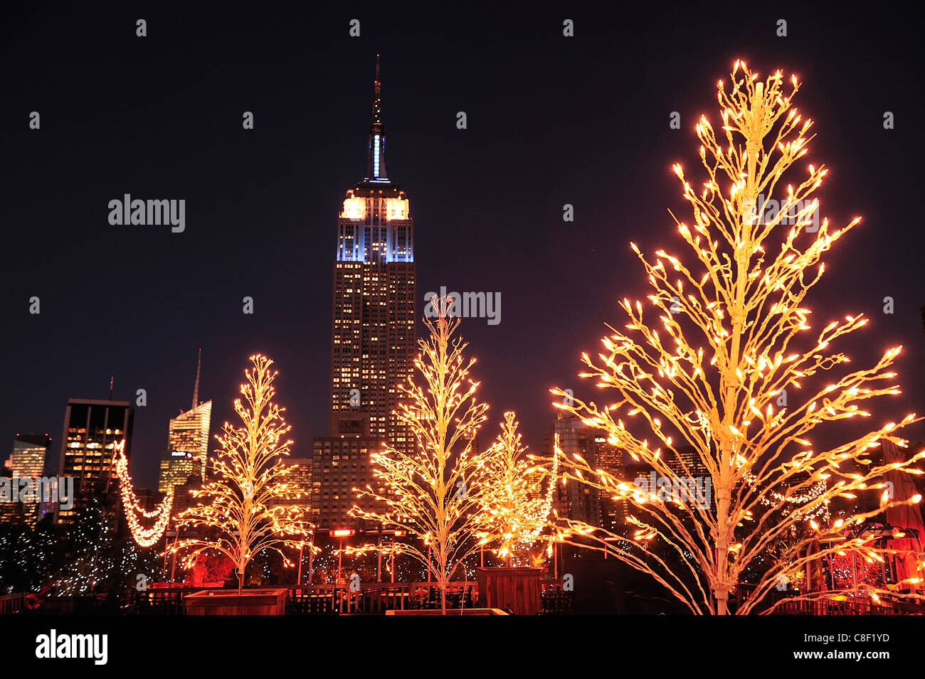 Natale, decorazione, Empire State Building, Manhattan, New York, Stati Uniti d'America, Stati Uniti, America, notte Foto Stock