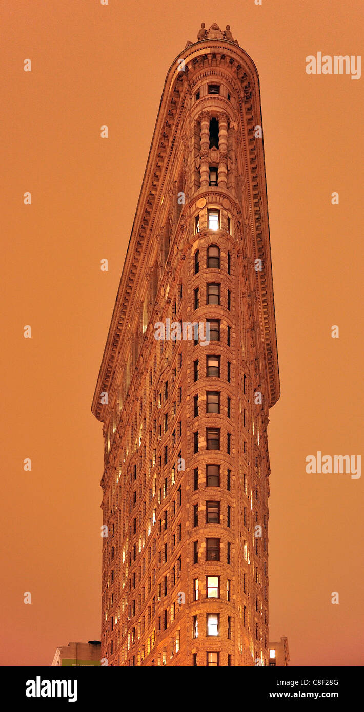 Flatiron, edificio, Manhattan, New York, Stati Uniti d'America, Stati Uniti, America, sera Foto Stock