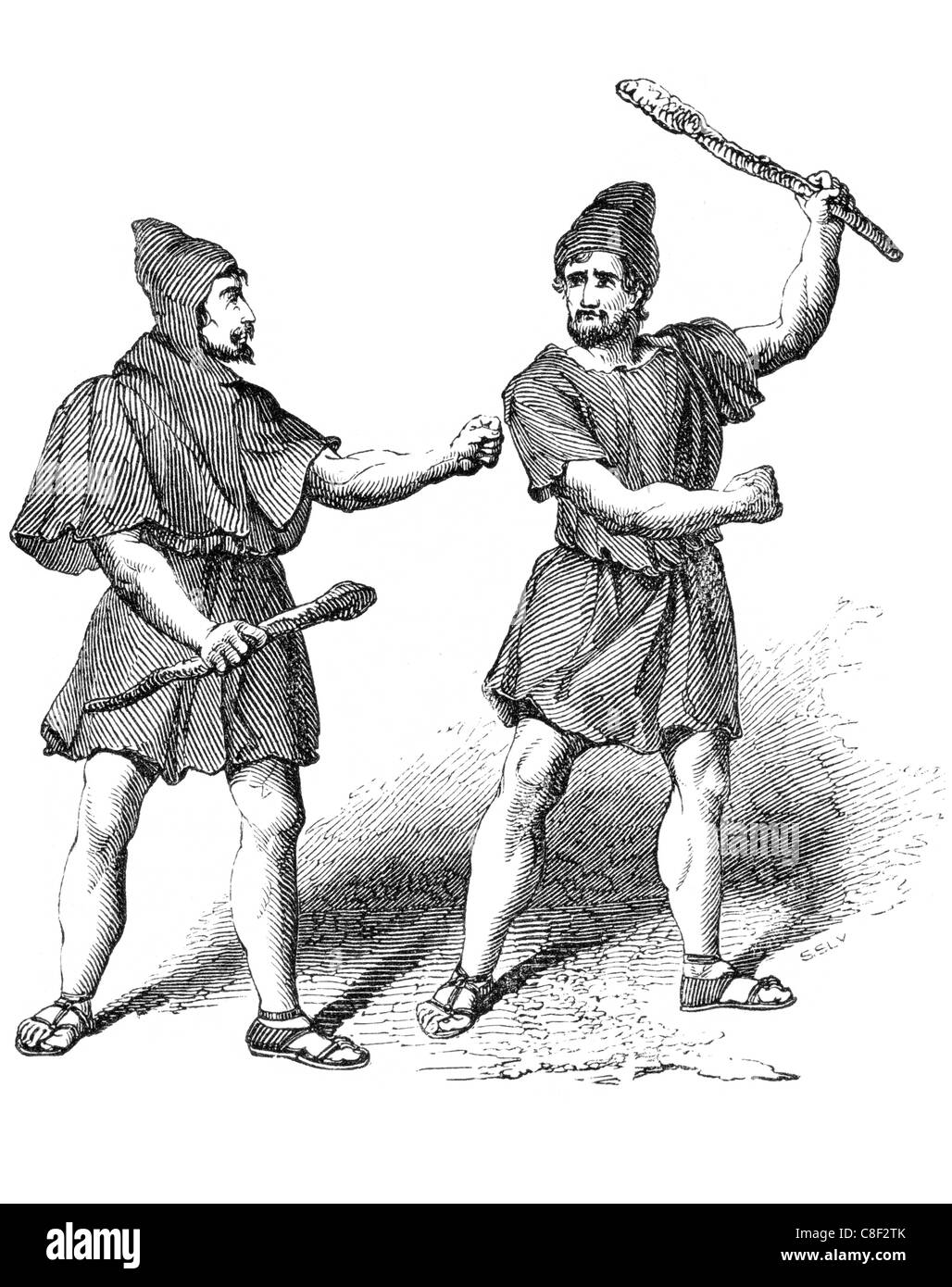 Roman plebea abiti costumi costume abbigliamento guardaroba abiti abito tunica abbigliamento tessile abbigliamento tessili tessuti tessuti Foto Stock