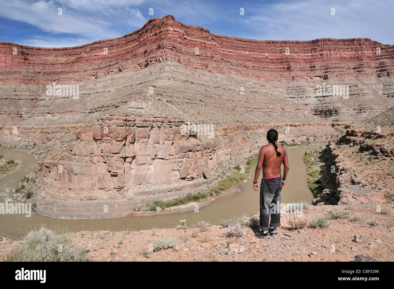 Navajo, guida, Markus Buck, il fiume San Juan, vicino a Bluff, Colorado Plateau, Utah, Stati Uniti d'America, Stati Uniti, America, Foto Stock