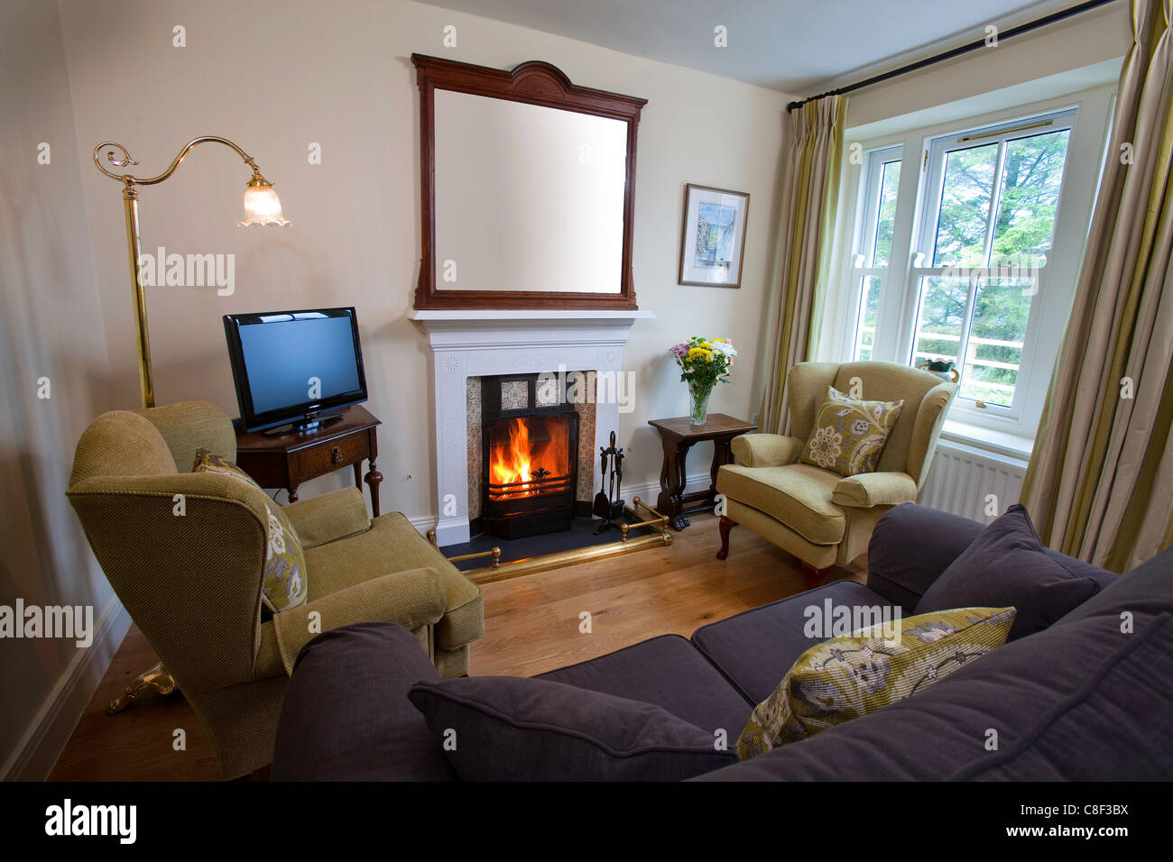Interno del salotto, soggiorno in un cottage irlandese Foto Stock