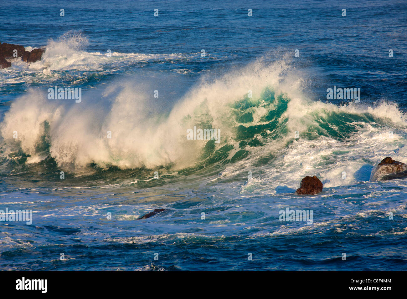 Porto Moniz, Portogallo, Europa, Madera, costa, mare, Atlantic, acqua, onde, schiuma, elemento, forza naturale Foto Stock
