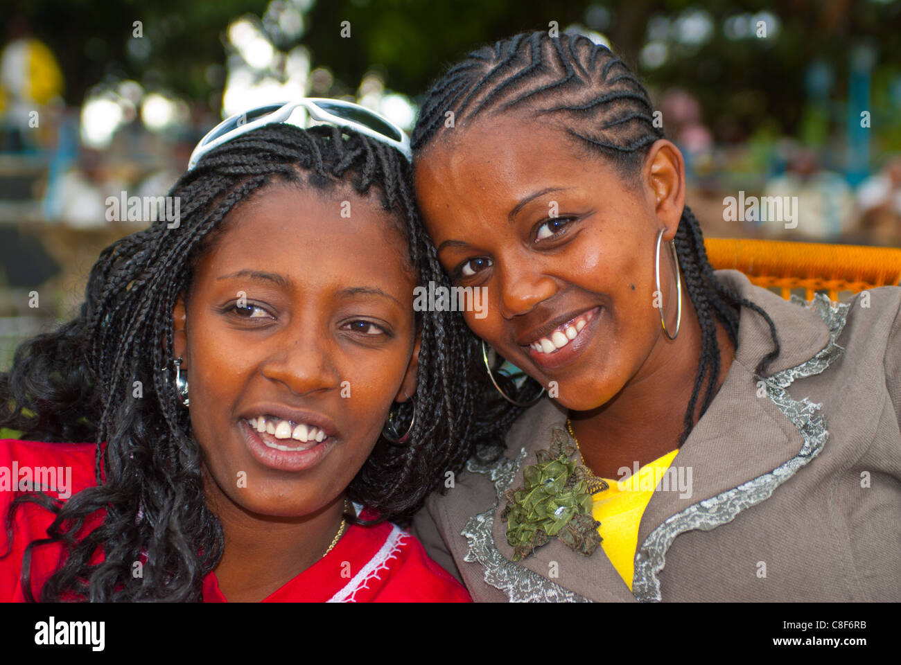 Due ragazze felici, Lago Tana, Etiopia Foto Stock