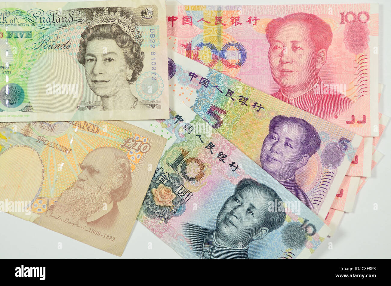 Sterlina britannica e yuan cinese. Foto Stock
