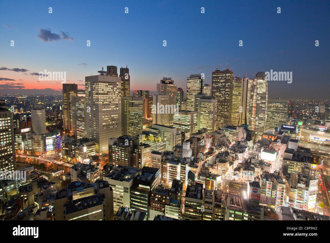 Tokyo, city, Giappone, Novembre, Asia, distretto, Shinjuku, sera, look, vista da sopra, panoramica, i blocchi di appartamenti, alto Foto Stock