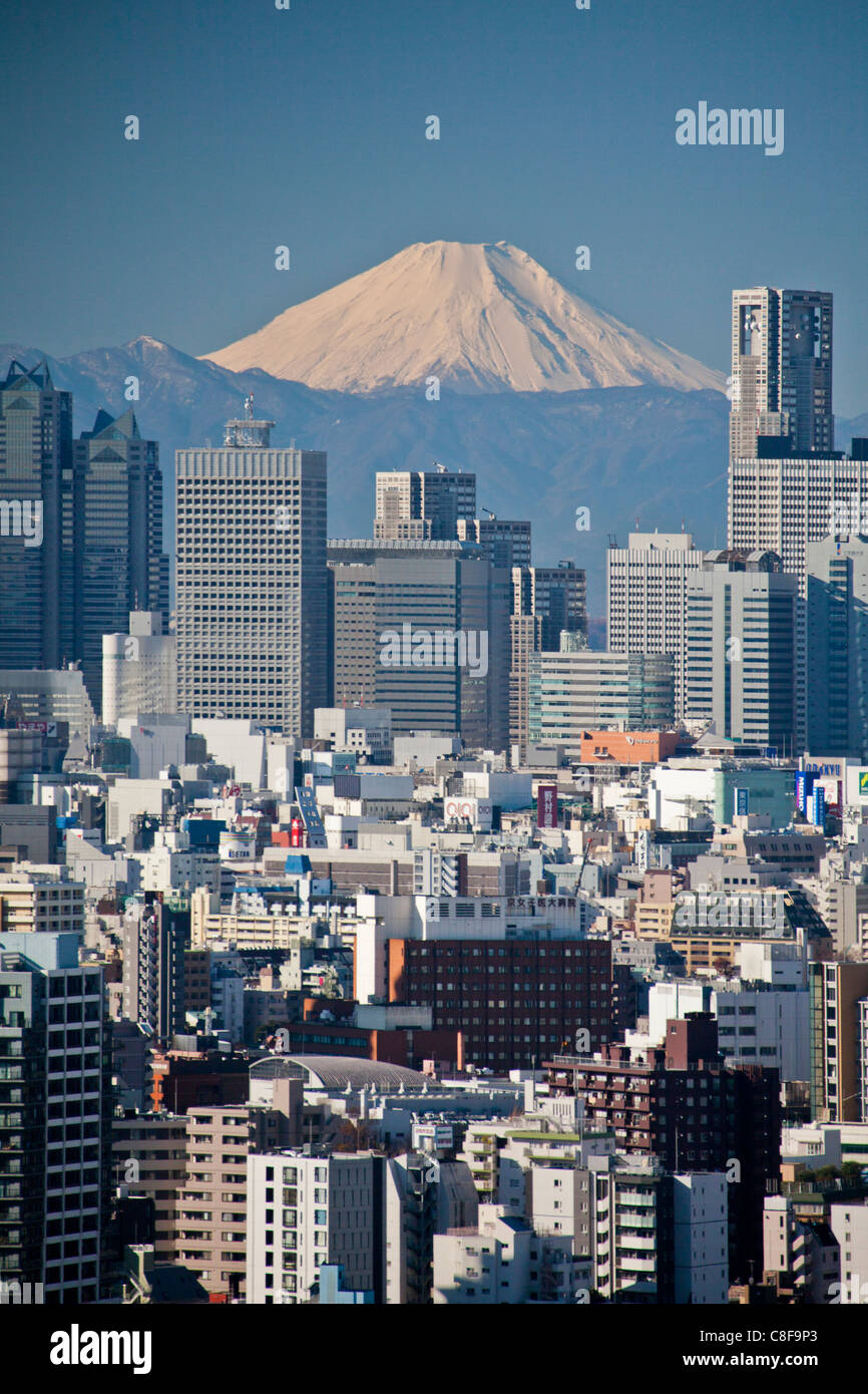 Tokyo, city, Giappone, Novembre, Asia, distretto, Shinjuku, Monte Fuji, montagna, Fuji, neve, Skyline, i blocchi di appartamenti, alto Foto Stock