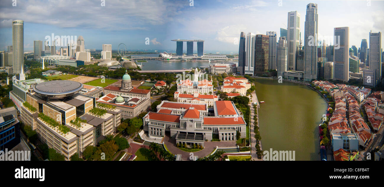 Singapore, Asia, il palazzo del parlamento, la Corte superiore di diritto, Marina Bay, Bay, Downtown, Skyline, i blocchi di appartamenti, alta luogo sede, Foto Stock