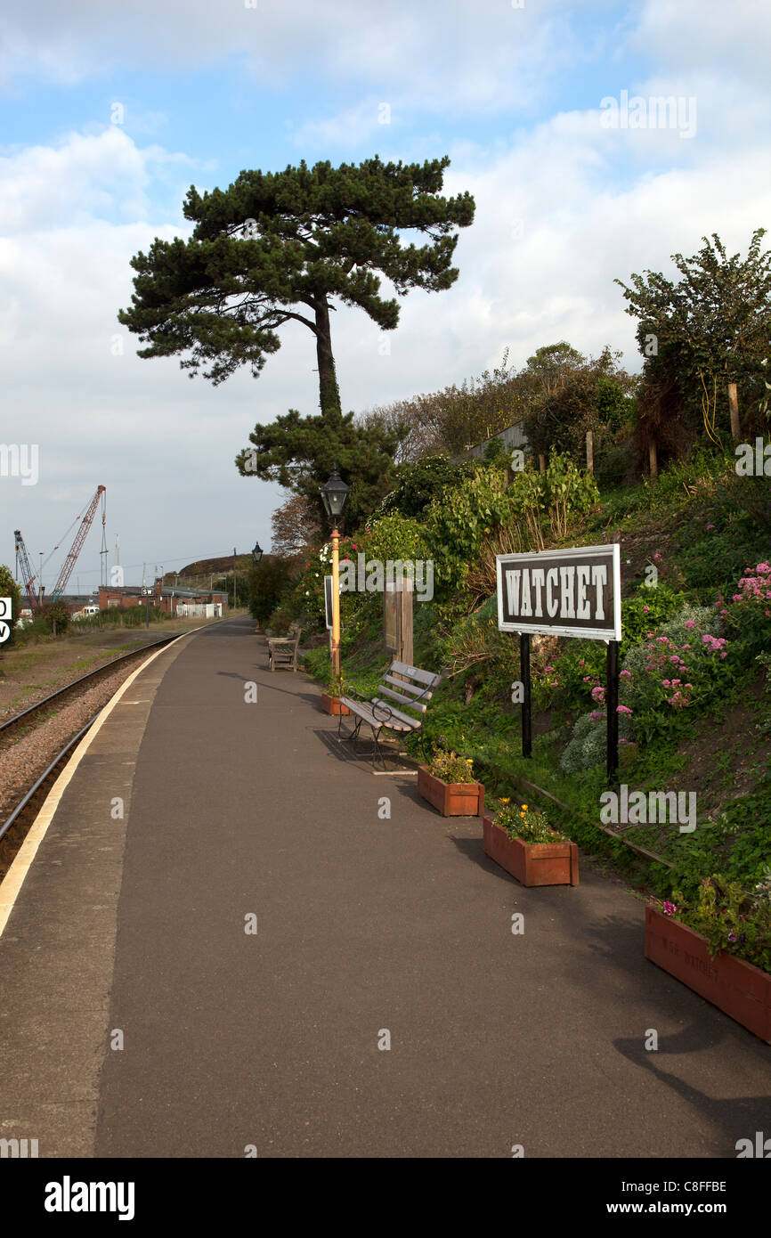 Stazione ferroviaria Platform West Somerset Railway Watchet Foto Stock