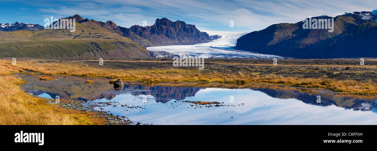 Skaftafellsjokull, lingua glaciale di Vatnajokull calotta di ghiaccio, Skaftafell National Park, Islanda (Austurland, Islanda Foto Stock