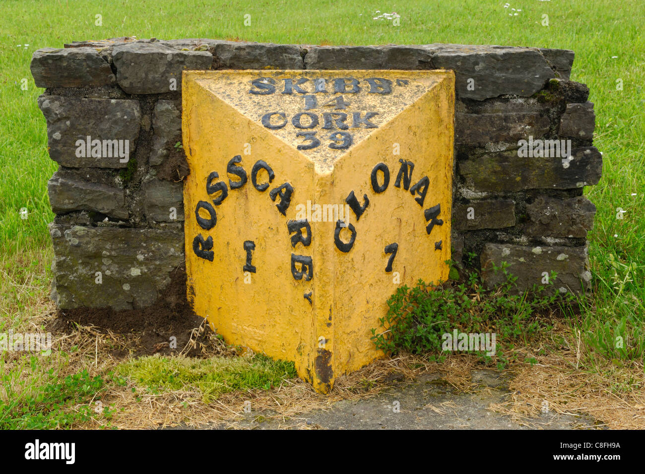 Pietra miliare marker - County Cork, Irlanda Foto Stock